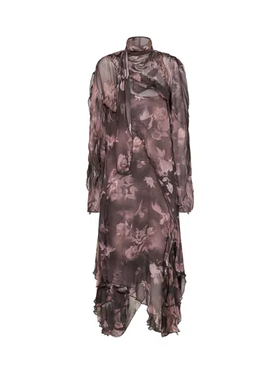 Diesel Brown Chiffon And Crêpe D-riadi Asymmetric Midi Dress