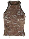 Diesel Logo Embroidered Distressed Sleeveless Top In Brown