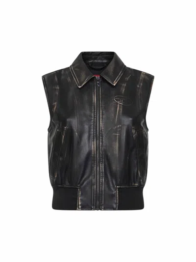 Diesel G-inko Faux Leather Sleeveless Jacket In Black