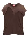 Diesel Henley T-shirt With Peel-off Effect In Brown