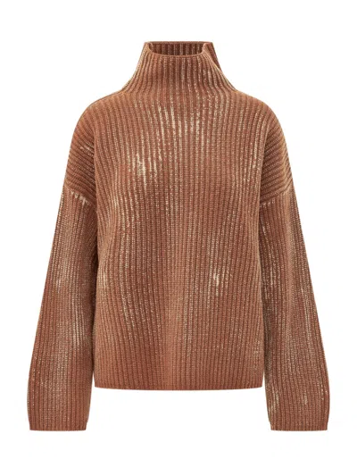 Diesel Ribbed-knit High-neck Sweater In Brown