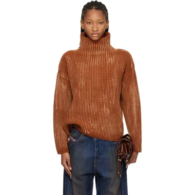 Diesel Brown Ribbed Wool Blend Funnel-neck Sweater