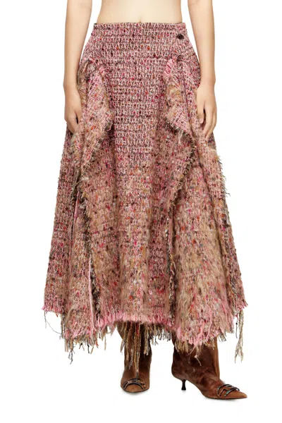 Diesel Brushed Bouclé Skirt With Frayed Hem In Multi