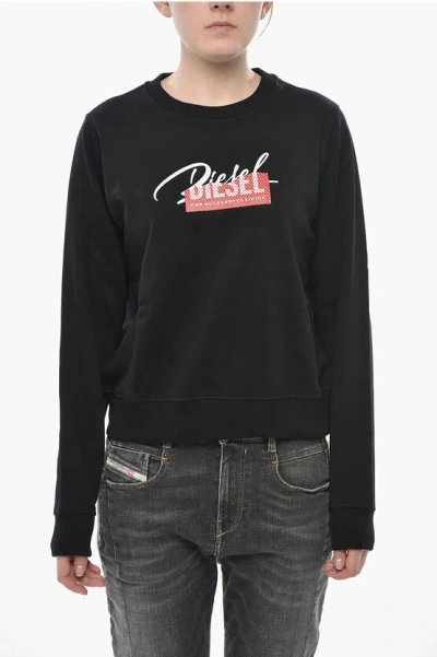 Diesel Brushed Cotton Crewneck Sweatshirt F-reggy-blin With Logo Em In Black
