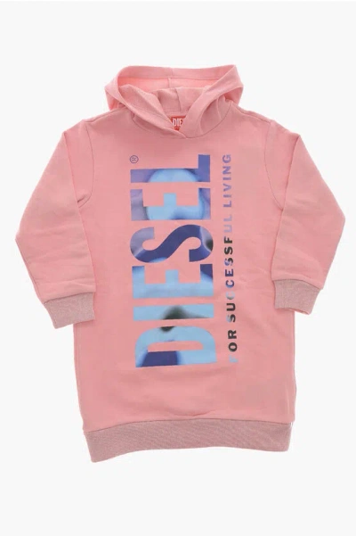 Diesel Kids' Brushed Cotton Drebi Hoodie Dress With Front Logo In Pink