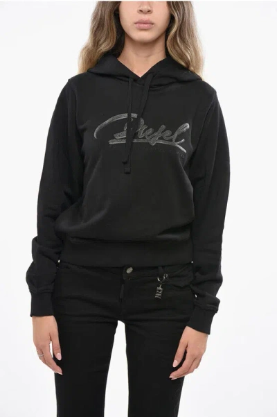 Diesel Brushed Cotton F-reggy Hoodie With Contrasting Logo In Black