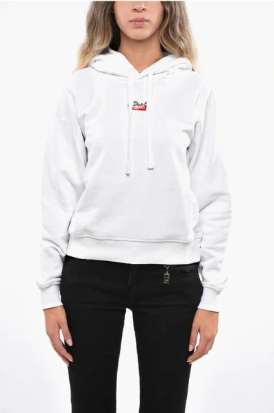 Diesel Brushed Cotton F-reggy Hoodie With Contrasting Logo In White