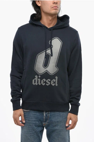 Diesel Brushed Cotton Ginnout Hoodie With Printed Logo In Black