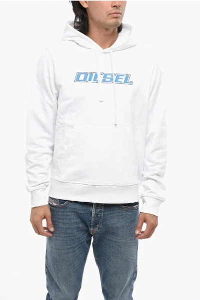 Diesel Brushed Cotton Hoodie With Cangaroo Pocket In White
