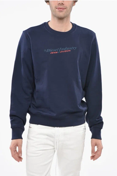 Diesel Brushed Cotton Industry Crew Neck Sweatshirt With Embossed P In Blue