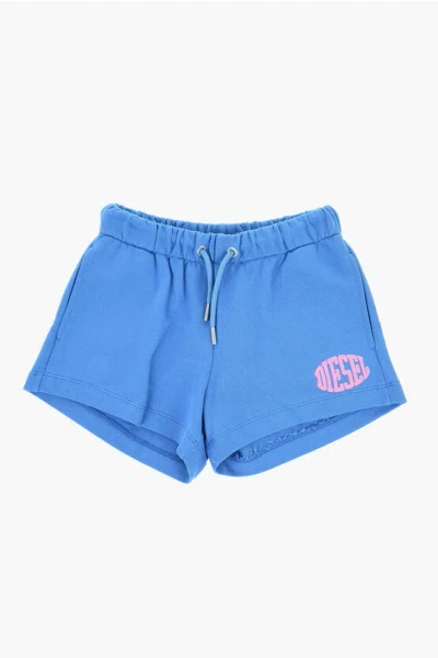 Diesel Brushed Cotton Paglife Shorts With Elastic Waistband In Blue
