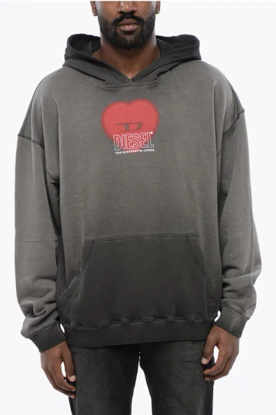 Diesel Brushed Cotton S-boxt-hood-n10 Hoodie With D-heart Detail In Gray