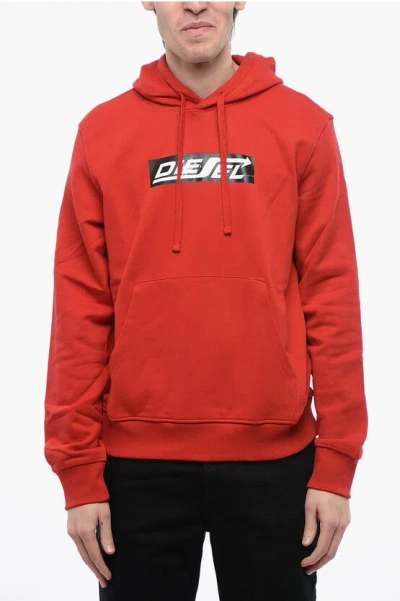 Diesel Brushed Cotton S-ginn Hoodie With Printed Logo In Red