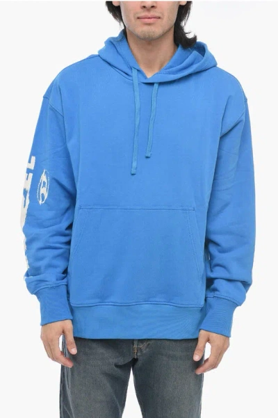 Diesel Brushed Cotton S-macs-g7 Printed Hoodie In Blue