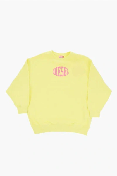 Diesel Brushed Cotton Siwi Crew-neck Sweatshirt With Contrasting Lo In Yellow