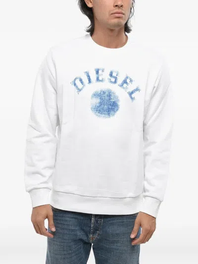 Diesel Brushed Logo-print Sweatshirt In White