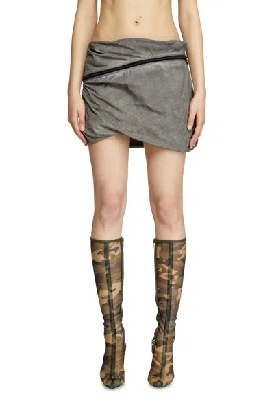 Diesel Bubble Skirt With Wrap Around Pocket In Grey