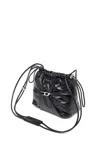 Diesel Bucket Bag In Shiny Wrinkled Leather In Black