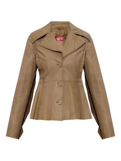 Diesel Button-fastening Flared Leather Jacket In Neutral