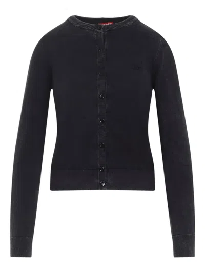 Diesel Button-fastening Logo-embroidered Cardigan In Black