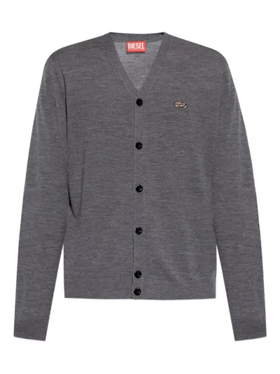 Diesel Buttoned V-neck Cardigan In Gray