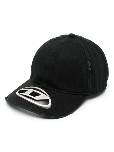 Diesel Logo-plaque Distressed Baseball Hat In Black