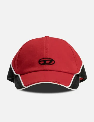 Diesel C-dale Distressed Colour-block Baseball Cap In Red