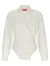 Diesel Draped Wrap Shirt Long Sleeves Collar In White
