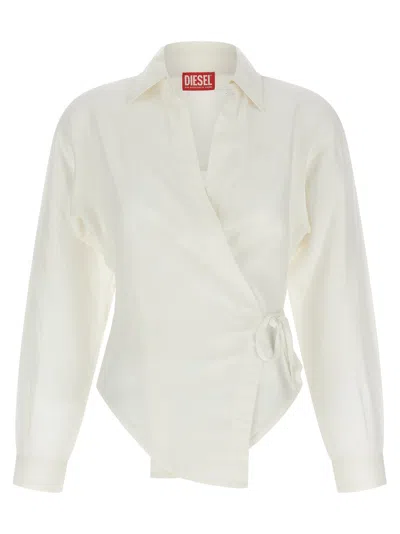 Diesel Draped Wrap Shirt Long Sleeves Collar In White
