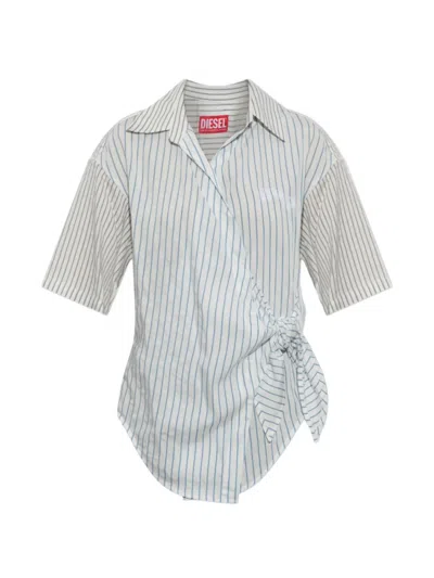 Diesel C Delphos Ss Striped Tie-fastening Shirt In White