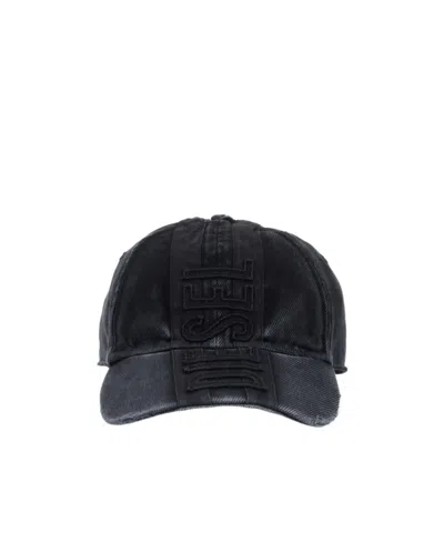 Diesel C-geir Distressed-effect Denim Cap In Black