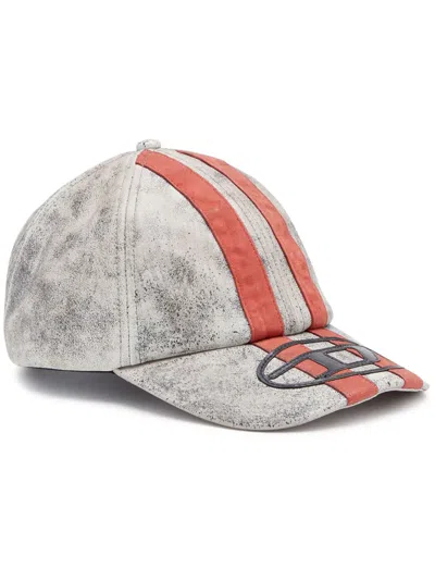 Diesel C-olav Logo-patch Leather Cap In Grey