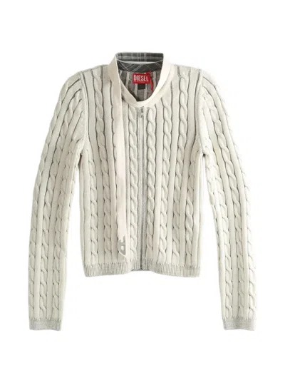 Diesel Cable-knit Zip Cardigan In Neutral