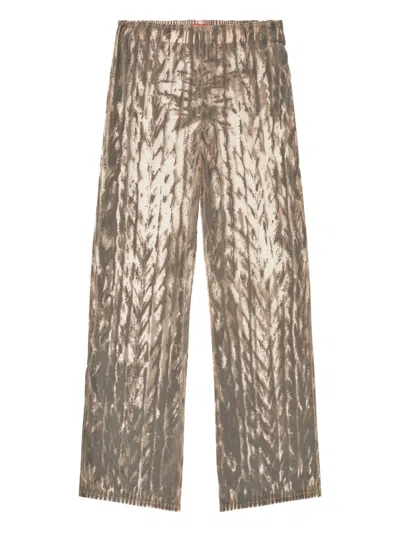 Diesel Cable-print Tulle Trousers In Brown