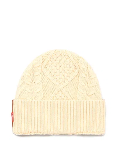 Diesel Cable-knit Beanie Hat In Neutral