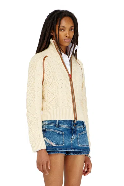 Diesel Cable-knit Cardigan With Contrast Bands In Neutral
