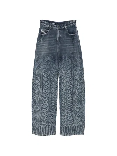 Diesel Cable-knit Print Wide-leg Jeans In Blue