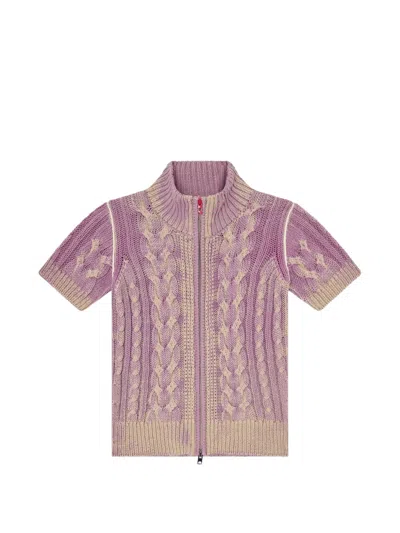 Diesel Cable-knit Short-sleeve Cardigan In Purple