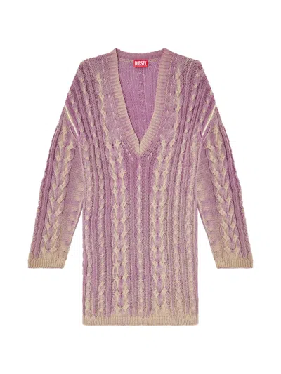 Diesel Cable-knit V-neck Mini Dress In Purple