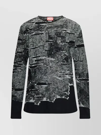 Diesel Cadmo Abstract Crew Neck Sweater In Black