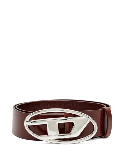 Diesel Calf Leather Belt With Logo Buckle In Burgundy