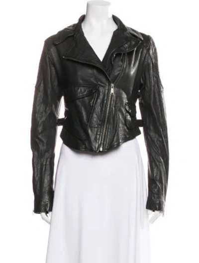 Pre-owned Diesel Calf Leather Biker Jacket In Black