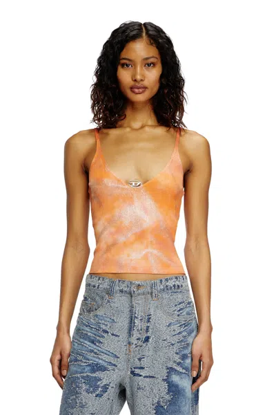 Diesel Cami Top In Metallic Solarised Knit In Orange