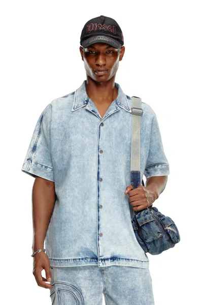 Diesel Camicia Bowling In Denim Con Oval D In Blu