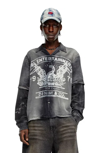 Diesel Faded Bowling Shirt With Logo Graphic In Multi
