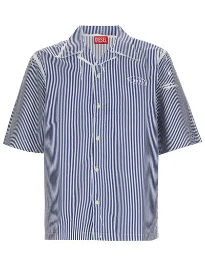 Diesel Neutrals Vertical Stripes Boxy Shirt In Blue