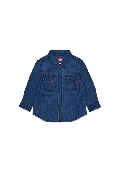 Diesel Kids' Camicia In Denim Leggero Blu Con D Ricamata In Blue