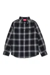 Diesel Camicia In Flanella Allover Check Con Logo In Gray