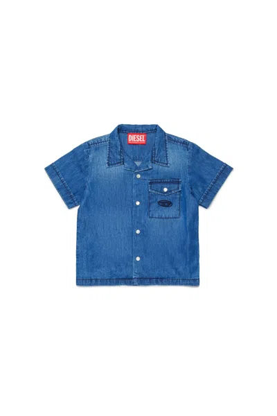 Diesel Kids' Short-sleeved Shirt With Logo In Blue