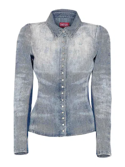 Diesel Denim De-maslu Denim Shirt Buttons Closure In Gray